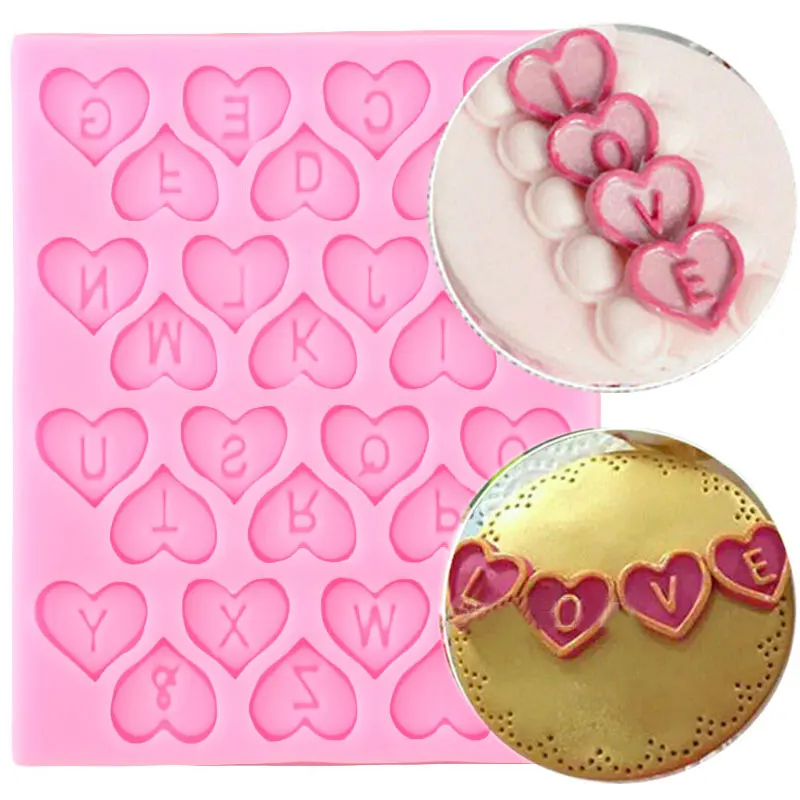 Буквы в форме сердца, силиконовая форма, Топпер для кексов, Помадка, Инструменты для украшения торта, форма для выпечки печенья, конфет, глина, Шоколадная паста. 0