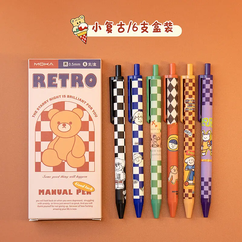 Ретро милый мультяшный Медведь Нажимная Нейтральная ручка Корейская студенческая канцелярская ручка 0
