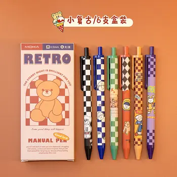 Ретро милый мультяшный Медведь Нажимная Нейтральная ручка Корейская студенческая канцелярская ручка