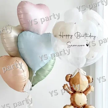 10шт 18-дюймовых гелиевых шариков из кремовой фольги с шалфеем, зелеными, розовыми, синими, коричневыми сердечками в виде гелиевых шариков для оформления вечеринки в честь дня рождения ребенка