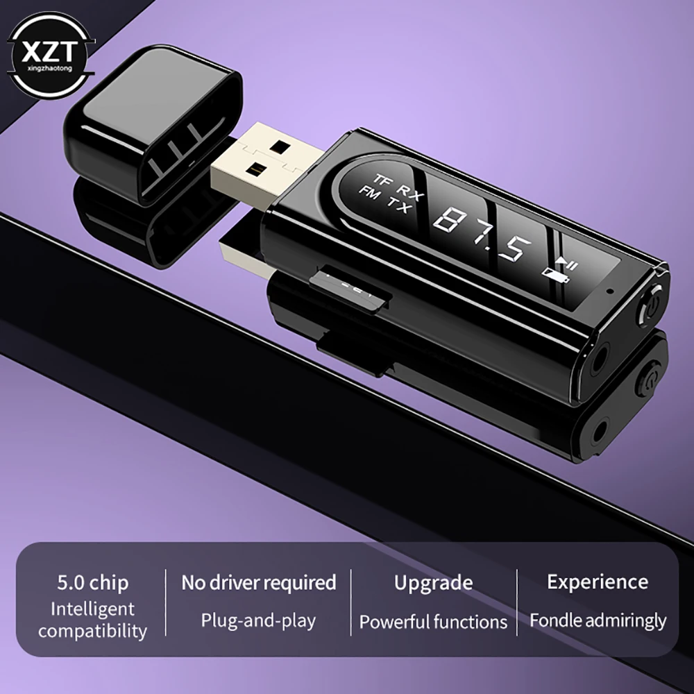 Автомобильный приемник-передатчик 6 в 1 Bluetooth 5.0 USB со светодиодным дисплеем MP3-плеер TF Автомобильный FM-AUX Аудио Стерео Адаптер с двойным выходом 0
