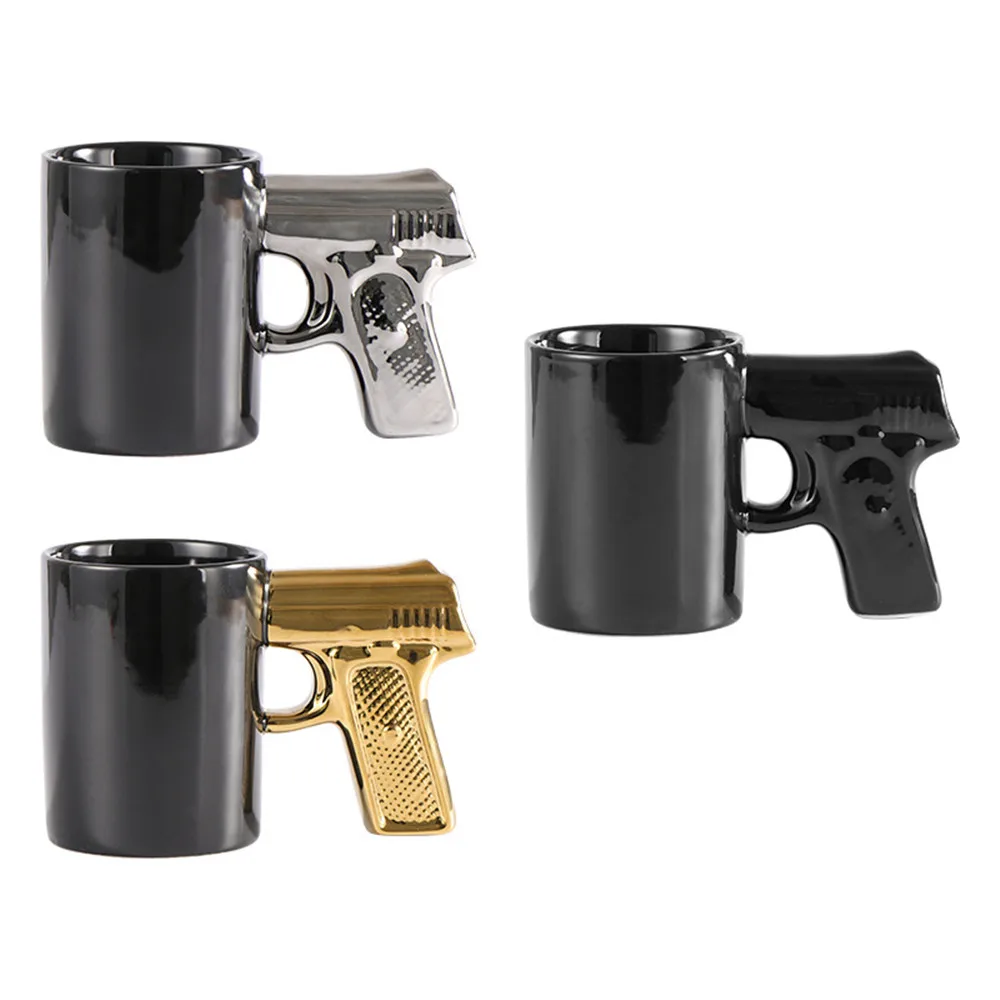 350 МЛ Керамическая кофейная кружка с пистолетной ручкой, забавная фарфоровая чашка, черная пивная кружка, посуда для напитков с соком, молоком, водой 0