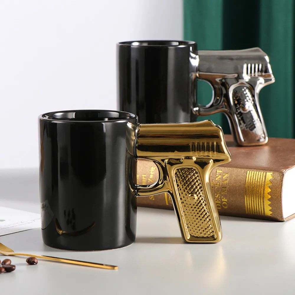 350 МЛ Керамическая кофейная кружка с пистолетной ручкой, забавная фарфоровая чашка, черная пивная кружка, посуда для напитков с соком, молоком, водой 2