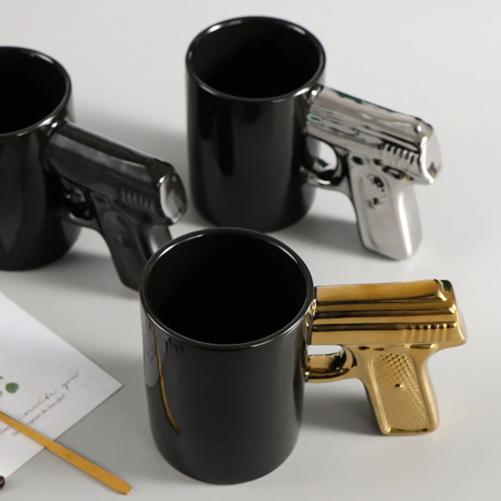 350 МЛ Керамическая кофейная кружка с пистолетной ручкой, забавная фарфоровая чашка, черная пивная кружка, посуда для напитков с соком, молоком, водой 3
