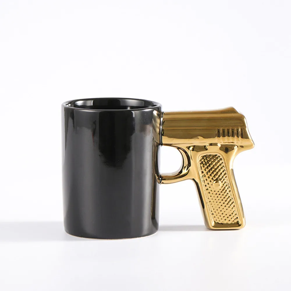 350 МЛ Керамическая кофейная кружка с пистолетной ручкой, забавная фарфоровая чашка, черная пивная кружка, посуда для напитков с соком, молоком, водой 4