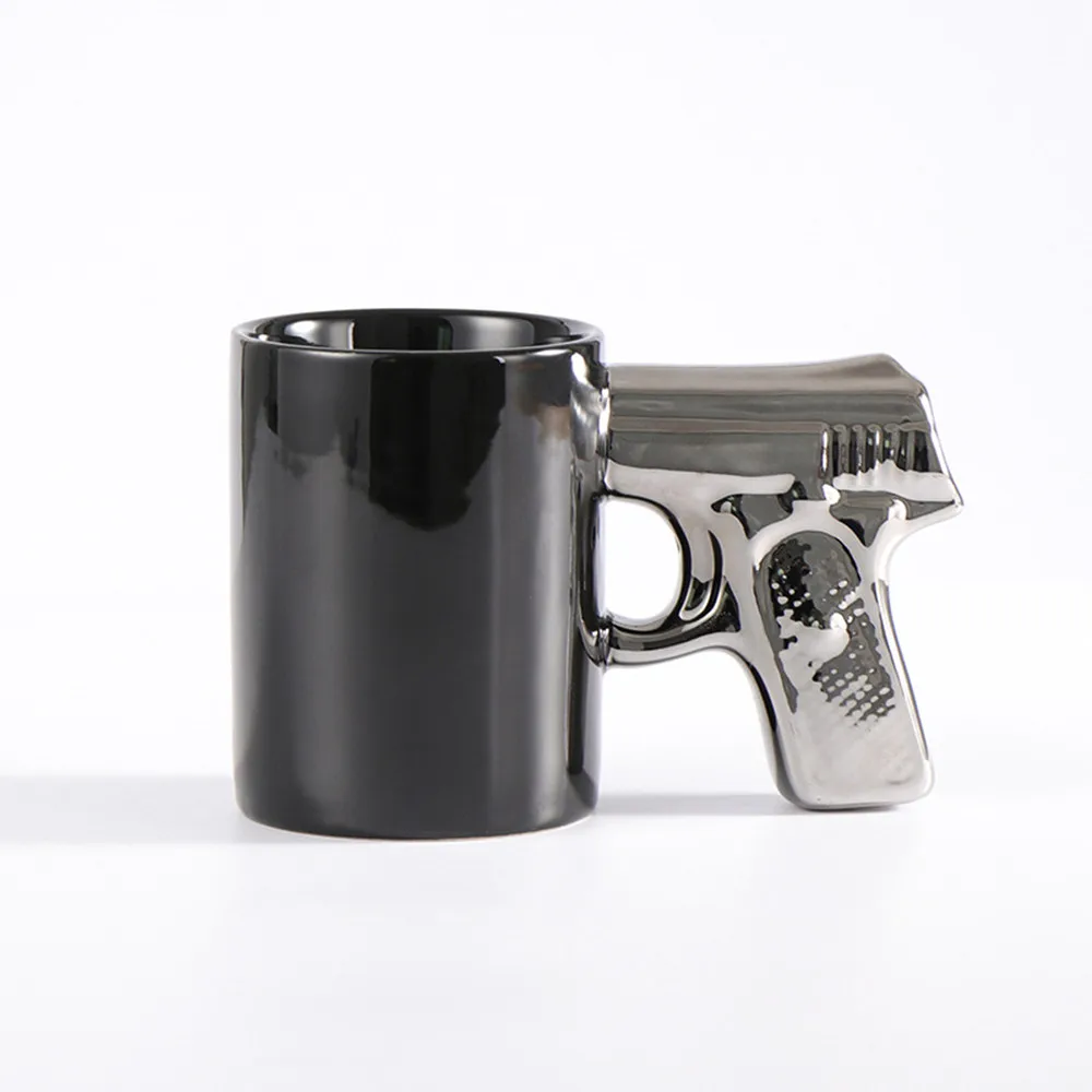 350 МЛ Керамическая кофейная кружка с пистолетной ручкой, забавная фарфоровая чашка, черная пивная кружка, посуда для напитков с соком, молоком, водой 5