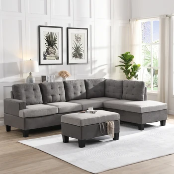 Комплект диванов для гостиной с шезлонгом и пуфиком для хранения мебели для гостиной Серый