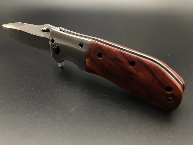 Складной нож с лезвием 7Cr13Mov Лезвие + Ручка из Красного дерева со стальной Рукояткой Охотничий Тактический Нож Для выживания На открытом Воздухе EDC Инструменты Карманный Нож 3
