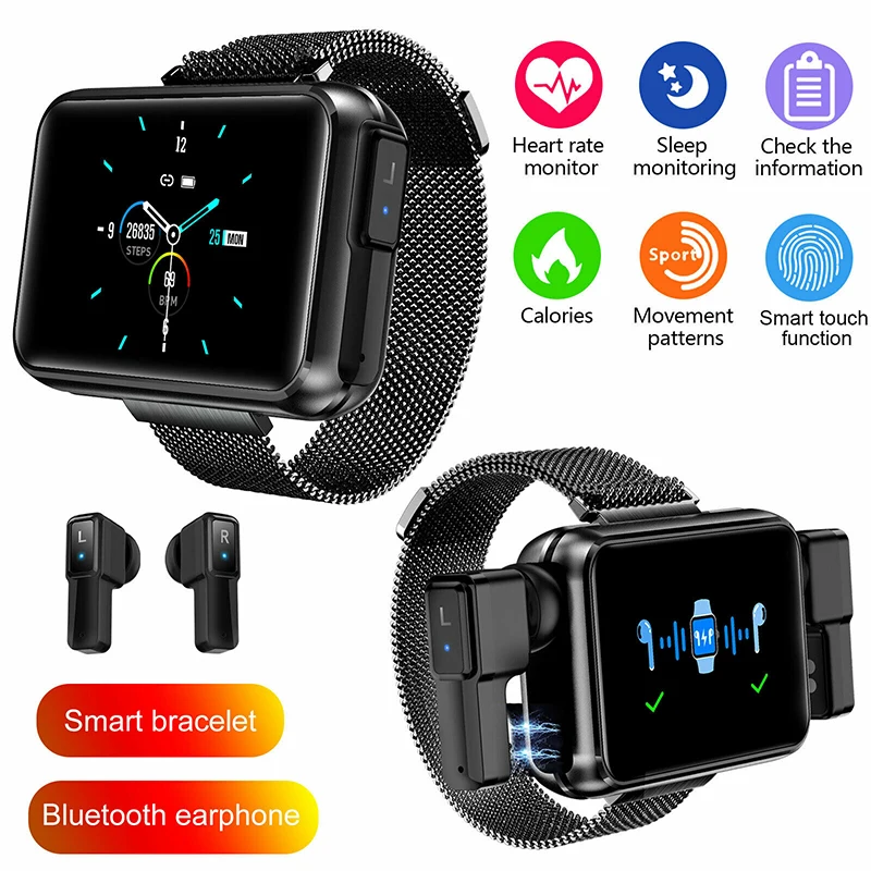 T91 Смарт-Часы Мужские TWS Беспроводная Bluetooth-гарнитура 2020 1,4-Дюймовый Большой DIY Экран Bluetooth Call Weather Smartwatch 4