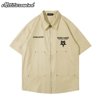 Шикарная китайская рубашка с карманом-карго на молнии, мужская Ins Мода Y2k, хип-хоп, Новый нишевый Дизайн, Свободная Простая Повседневная Одежда