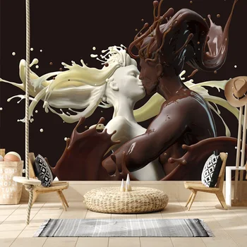 Современный обычай принят любителей молочного шоколада кафе-бар росписи стены бумаги домашнего декора Adheisve собственной обои для гостиной