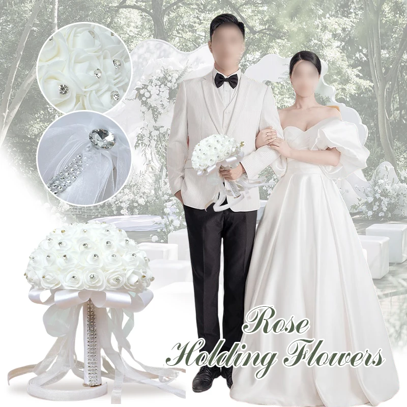 Элегантный свадебный букет невесты, связанный вручную, белая роза со стразами, яркая искусственная роза, украшение для фестиваля Романтической вечеринки 0