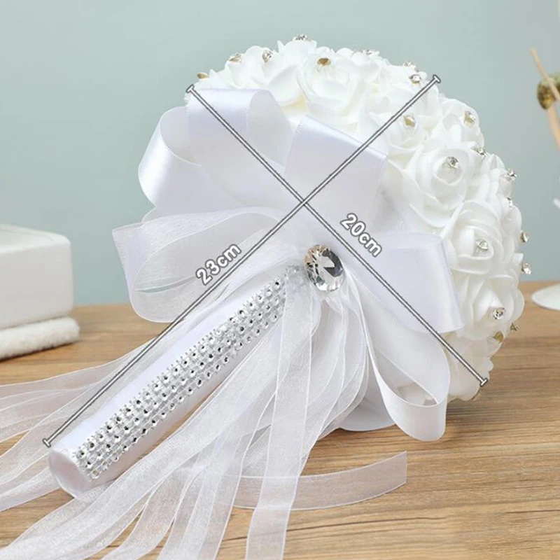Элегантный свадебный букет невесты, связанный вручную, белая роза со стразами, яркая искусственная роза, украшение для фестиваля Романтической вечеринки 3