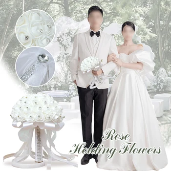 Элегантный свадебный букет невесты, связанный вручную, белая роза со стразами, яркая искусственная роза, украшение для фестиваля Романтической вечеринки