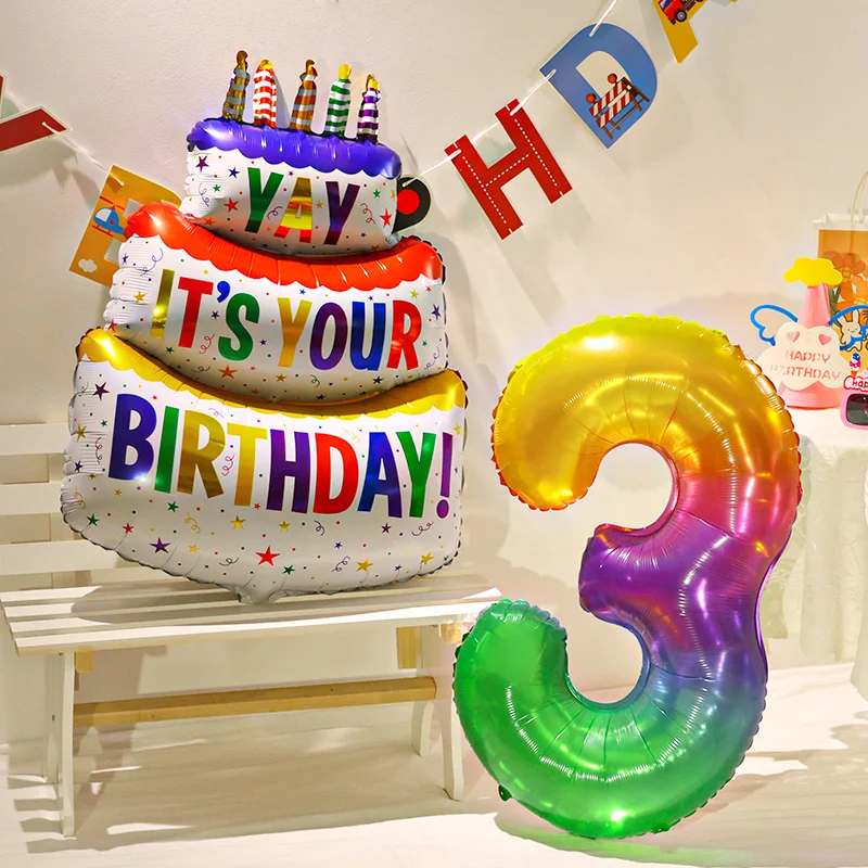 Воздушные шары для Торта С Днем Рождения, Большие 3-Слойные Цветные Свечи, Воздушные Шары Для Торта с Медведем, Баллон для Детского Дня Рождения, Декоры Для Душа Ребенка 3