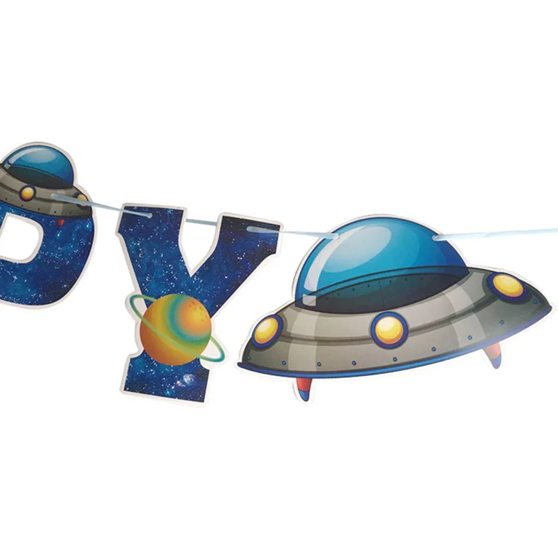 Принадлежности для вечеринок в открытом космосе Украшения для вечеринки по случаю Дня рождения Детский Одноразовый набор Салфетка с закручивающимся баннером Фольга Астронавта 5