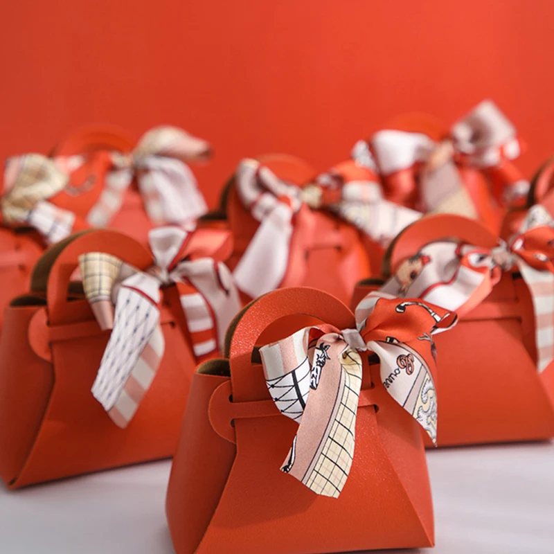 5 шт. Кожаные подарочные пакеты, свадебная модная сумка для гостей, мини-сумочка с лентой, коробка для упаковки конфет, Праздничная вечеринка 1