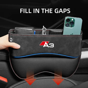 Универсальный ящик для хранения автокресел Audi A3, Органайзер для зазоров в автокреслах, Боковая сумка для сиденья, зарезервированное отверстие для зарядного кабеля, автомобильные аксессуары