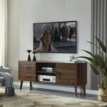 55-дюймовый развлекательный центр с подставкой для телевизора середины века, деревянный шкаф для телевизионной консоли