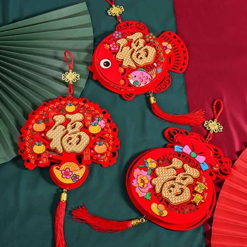 Китайский узел с кисточкой Новогоднее украшение Традиционные настенные двери Подвесные украшения для весеннего фестиваля Лунный Новый год X3UC