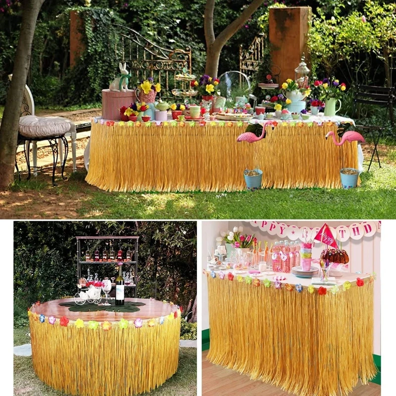 Гавайская вечеринка Соломенного цвета, травяная юбка для стола на лето, украшение для тропической пляжной вечеринки, Гавайи, День рождения, Свадебные принадлежности 1