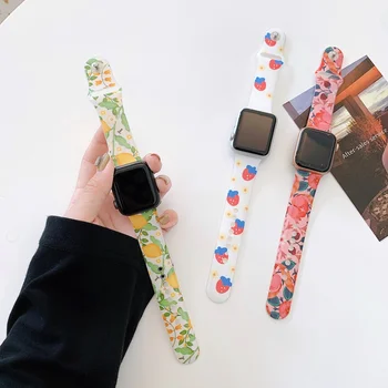 Цветочная Клубничная Цветная Печать IMD ремешок для Apple Watch Ремешок Серии Ultra 8 7 6 для Iwatch 49 мм 41 мм 45 мм Сменный Браслет