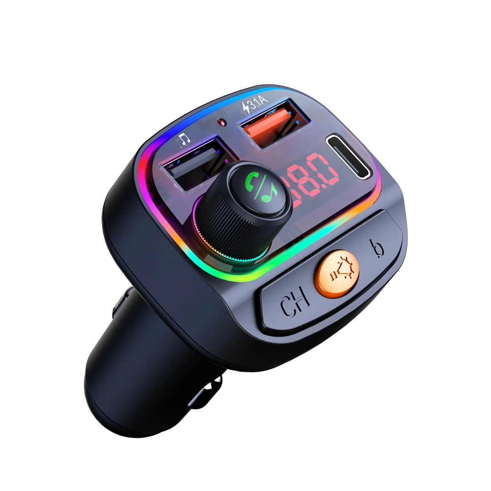 Автомобильный Bluetooth 5.0 FM-передатчик, Беспроводной аудиоприемник, Громкая связь, Автоматический MP3-плеер, Быстрое зарядное устройство с двумя USB-устройствами, Автомобильные Аксессуары 1