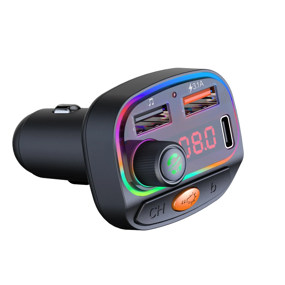 Автомобильный Bluetooth 5.0 FM-передатчик, Беспроводной аудиоприемник, Громкая связь, Автоматический MP3-плеер, Быстрое зарядное устройство с двумя USB-устройствами, Автомобильные Аксессуары 2