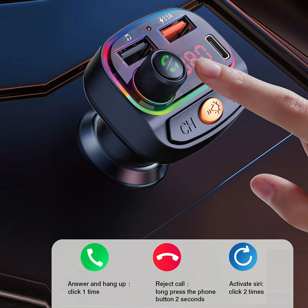 Автомобильный Bluetooth 5.0 FM-передатчик, Беспроводной аудиоприемник, Громкая связь, Автоматический MP3-плеер, Быстрое зарядное устройство с двумя USB-устройствами, Автомобильные Аксессуары 4