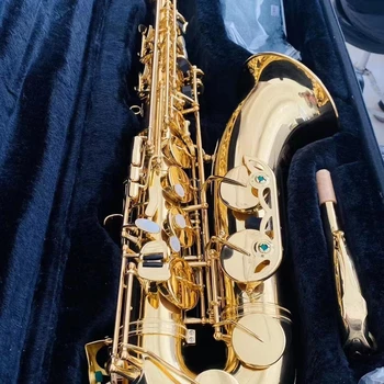 Новое поступление тенор-саксофона Си-бемоль 110 из лакированной золотой латуни, немецкий джазовый инструмент ручной работы с футляром sax tenor