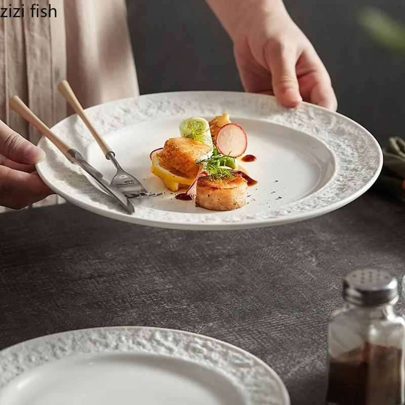 Круглое керамическое блюдо для приготовления Сашими, тарелка для суши 8,2 / 10 дюймов, Однотонные столовые приборы для домашней кухни, блюдо для закусок, десерт, Паста, стейк 2