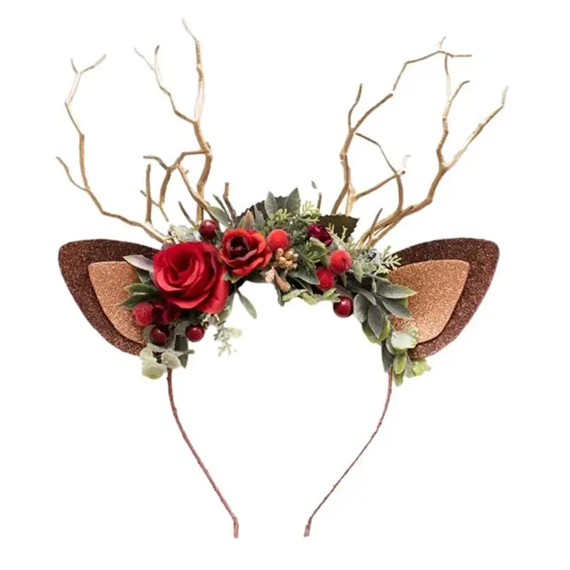 Повязка на голову с оленьими рогами Легкий Рождественский Головной убор с ушами Оленя Аксессуары для волос для Рождественской вечеринки для женщин И девочек 0