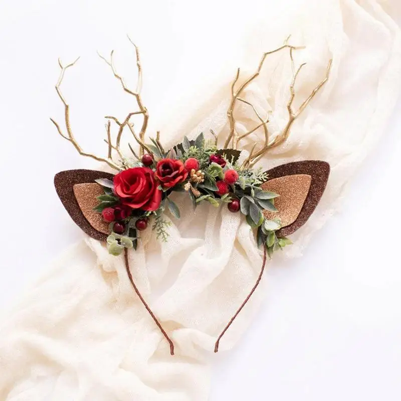 Повязка на голову с оленьими рогами Легкий Рождественский Головной убор с ушами Оленя Аксессуары для волос для Рождественской вечеринки для женщин И девочек 4