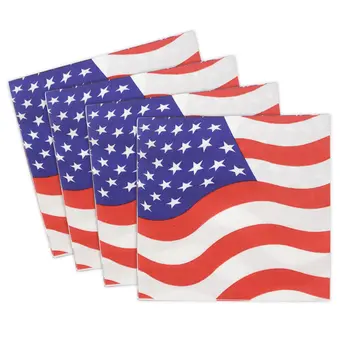 60шт Американские праздничные принадлежности Одноразовые бумажные салфетки на 4 июля Патриотические праздничные принадлежности Украшения ко Дню Независимости