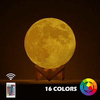 Прямая поставка 30-сантиметровая Лунная лампа с 3D-принтом и подставкой, красочный сенсорный Usb-светодиодный ночник, домашний декор, креативный подарок для детей, детей