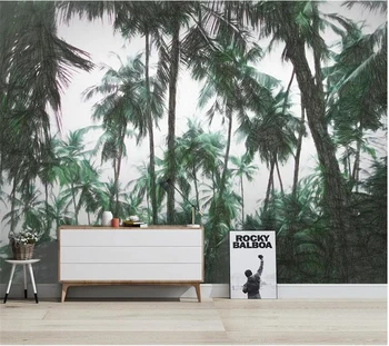 обои wellyu на заказ papel de parede, нарисованные вручную скандинавским тропическим растением, кокосовой пальмой, настенной росписью на фоне телевизора behang