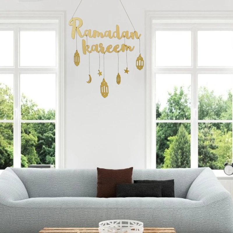 Мусульманский золотой баннер с буквами Рамадан Карим, висящий на стене, украшения для Рамадана, украшение для дома, праздничные принадлежности B 1