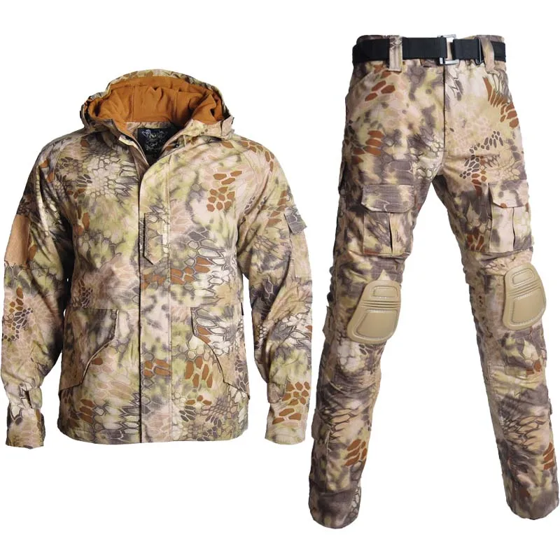 Уличная мужская тактическая куртка, толстое флисовое пальто с капюшоном, повседневная водонепроницаемая ветровка, мужская военная армейская куртка, комплект брюк 5