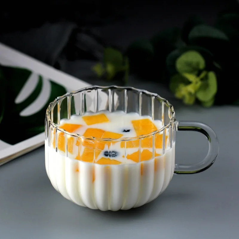 Прозрачная Креативная Стеклянная Кофейная Чайная Кружка Напиток Десерт Завтрак Чашка Молока Бытовая Ручка Кофейная Чашка Большой Емкости с Ложкой 0