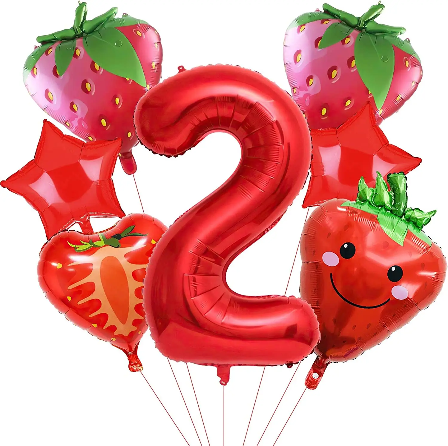 7шт клубничных и красных звездных и 40-дюймовых красных шариков из фольги с цифрами 1-9 для декора детского дня рождения 1