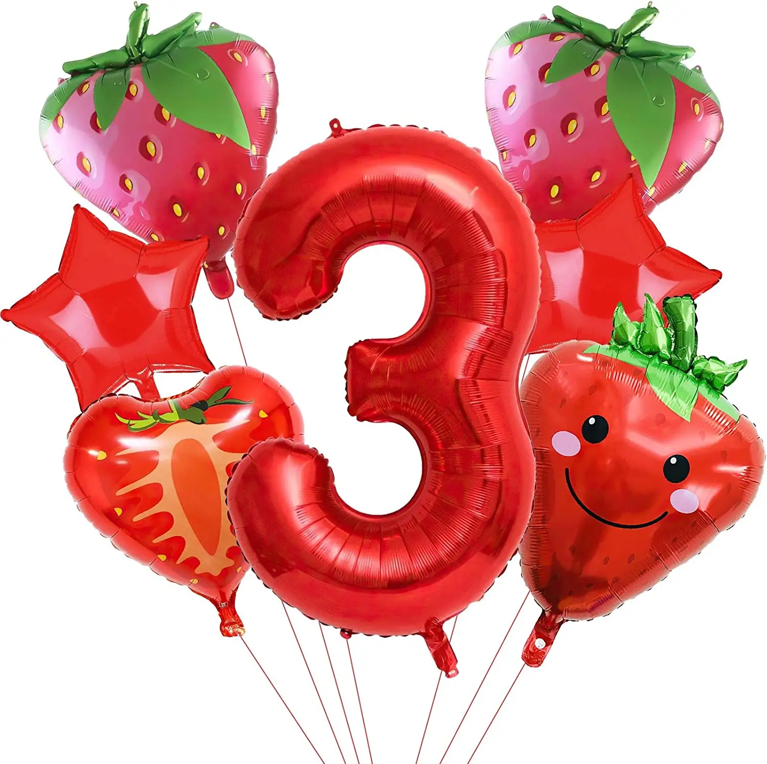 7шт клубничных и красных звездных и 40-дюймовых красных шариков из фольги с цифрами 1-9 для декора детского дня рождения 2