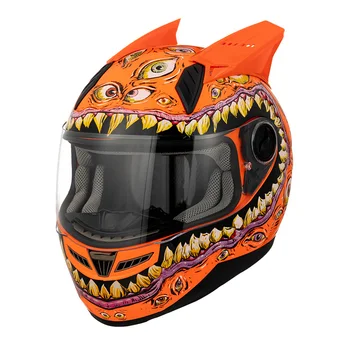 Оранжевый мотоциклетный шлем Big Eyes с полным лицом, винтажный мотоциклетный женский и мужской гоночный шлем Casco Casque