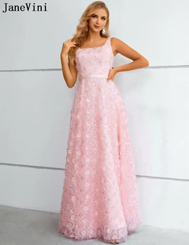 JaneVini Элегантные вечерние платья класса люкс 2023, розовое кружево, цветы ручной работы, блестки, платье для выпускного вечера для женщин, длинные платья для торжественных вечеринок