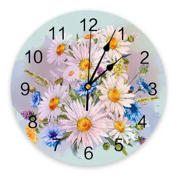Цветы Маргаритки Минималистичные настенные часы Современный дизайн Украшение гостиной Кухни Бесшумные часы Домашний декор