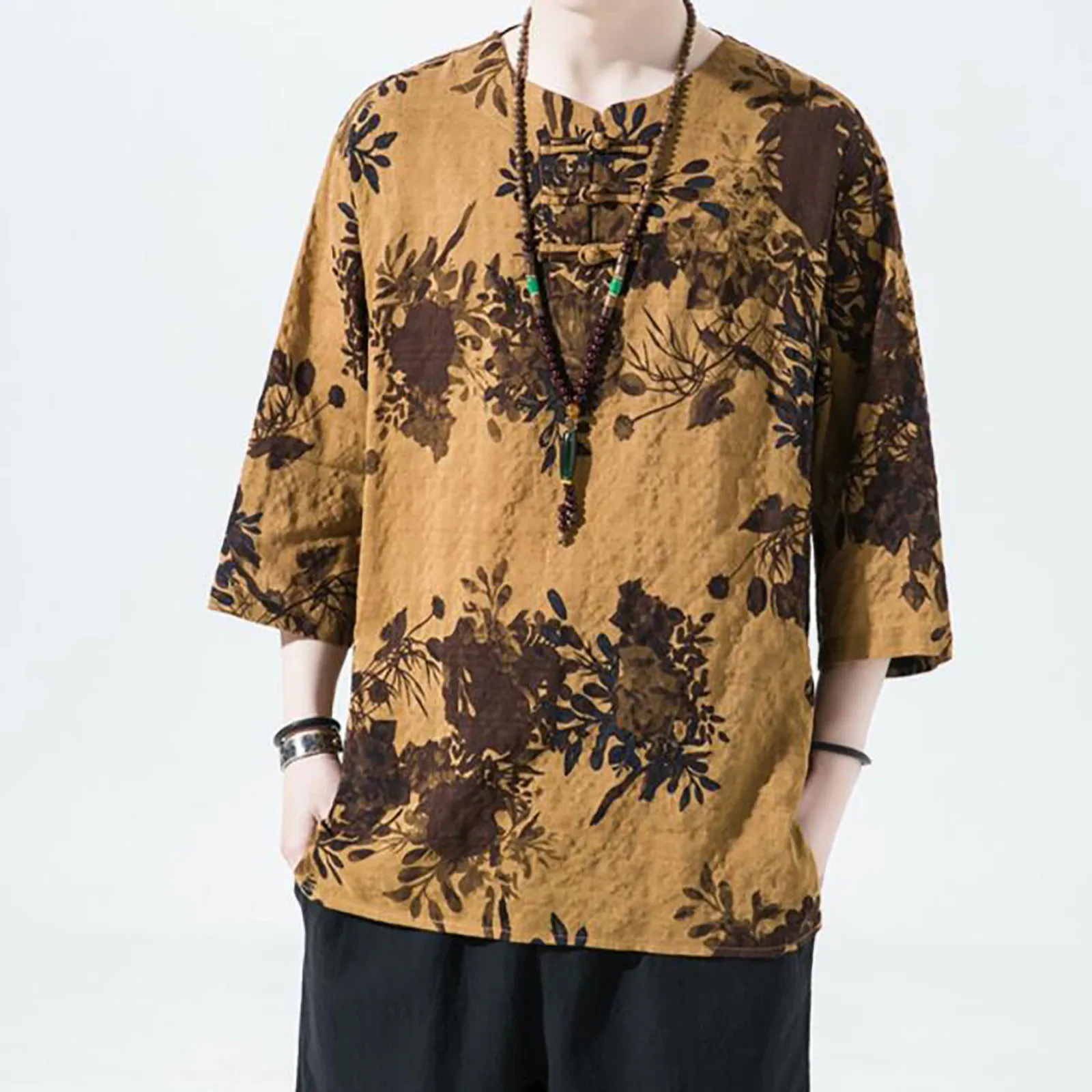 Мужская модная рубашка с коротким рукавом Пляжные топы с круглым вырезом и завязками для йоги в Африканском стиле Летние топы в цветочную полоску 4