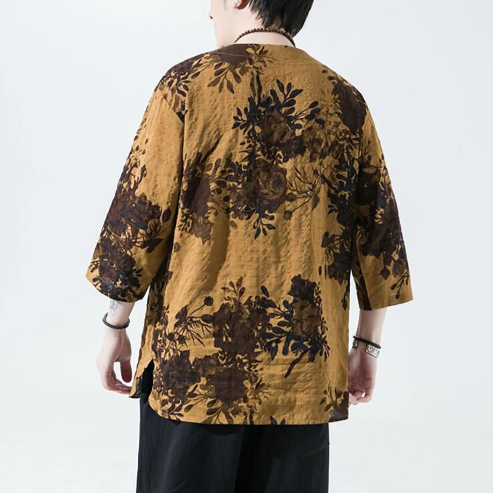 Мужская модная рубашка с коротким рукавом Пляжные топы с круглым вырезом и завязками для йоги в Африканском стиле Летние топы в цветочную полоску 5