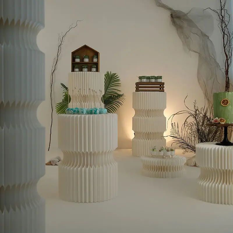 Креативное украшение вечеринки, Складной десертный стол из белой бумаги, Цилиндрические колонны, Геометрическая подставка для торта, колонны для свадьбы, Дня рождения 1