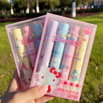 Sanrio 8шт Kawaii Kuromi My Melody Highlighter Ins Wind Cartoon 4 Многоцветные ручки в упаковке Girl Heart Account Оптом