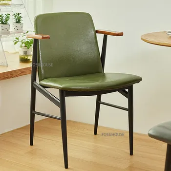 Скандинавские обеденные стулья для кухонной мебели, спинка и подлокотник из искусственной кожи, Дизайнерский бытовой обеденный стул для гостиной