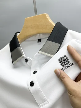 Дизайнерская повседневная рубашка-поло из чистого хлопка с короткими рукавами, однотонная роскошная рубашка-поло с лацканами, Летняя мужская вышивка делового качества